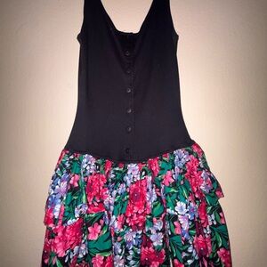 Floral Ruffle Dress with Black Bodice